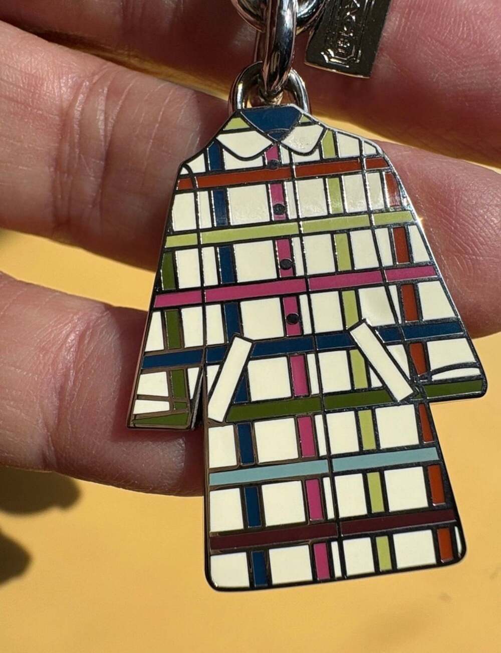 Coach Plaid Trench Coat Enamel Keychain Bag Charm